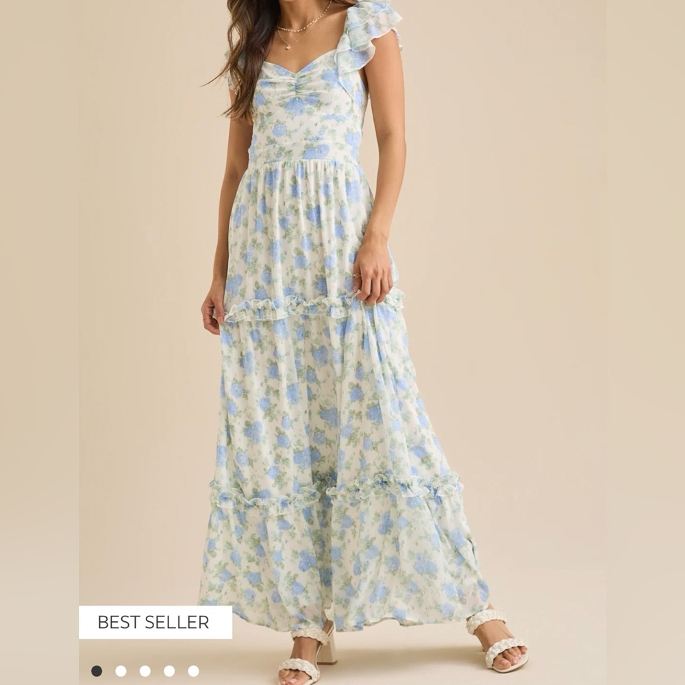 Altar'd State Blue and White Floral Maxi Dress